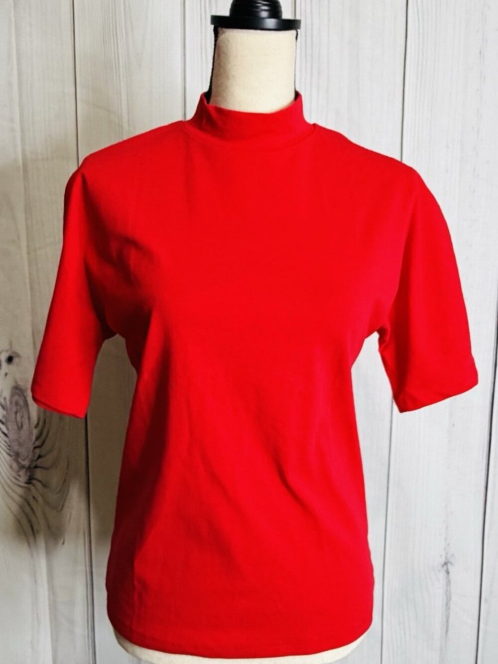 Ann Taylor Mock Neck Top Womens Size PXL Petite Red Short Sleeve Stretch NWT